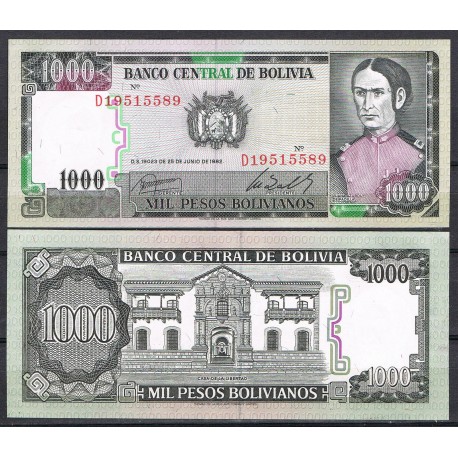 BOLIVIA 1000 PESOS 1982 CIRCULADO